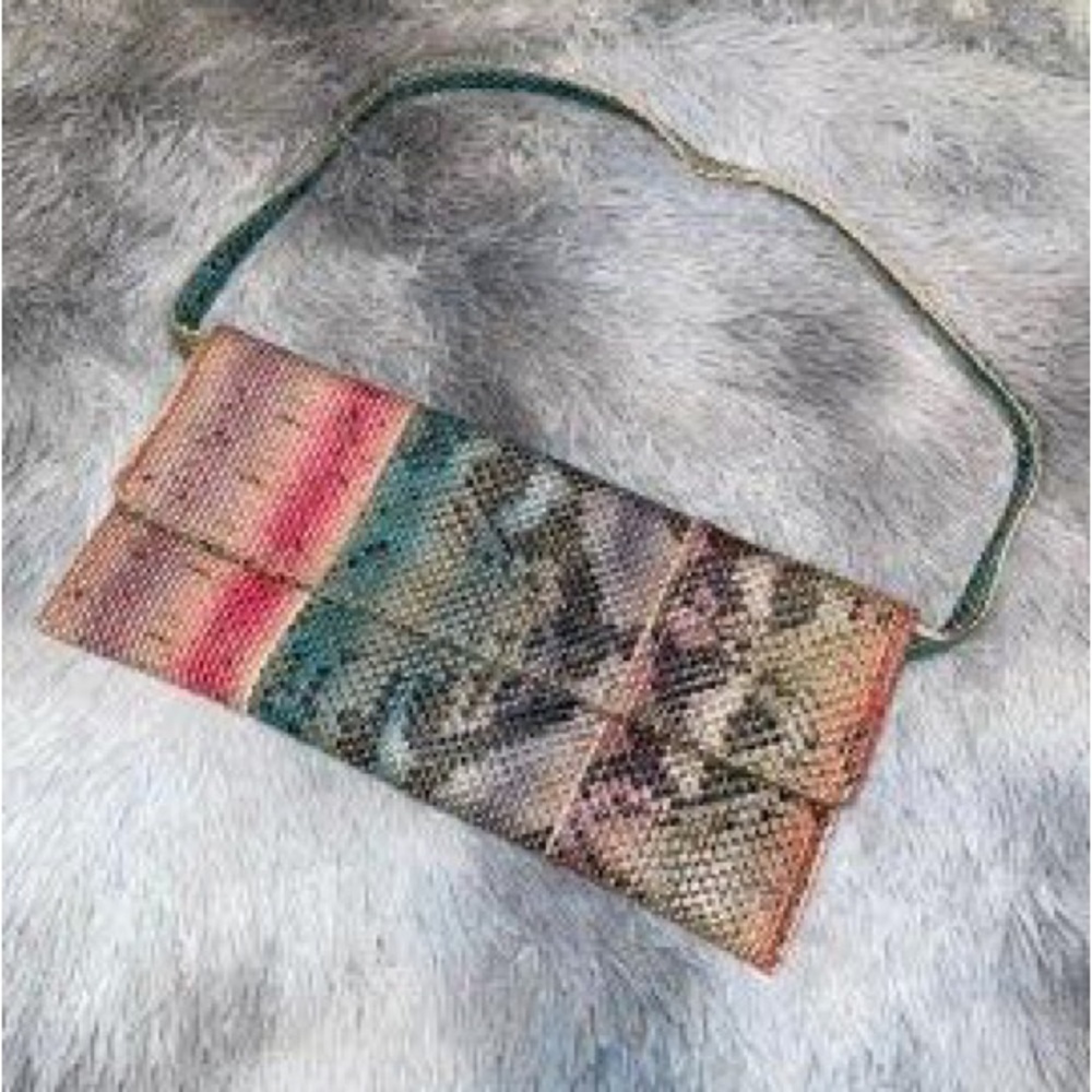 Woven Reptile Print Multicolored Clutch w/ Removable Strap - Picture 2 of 10